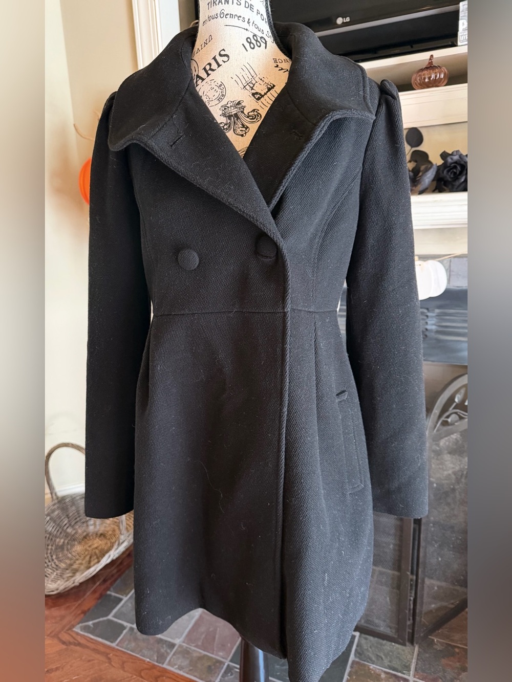 Old Navy Y2K Vintage Black Wool Blend Peacoat Teal Satin Lining Women’s Medium